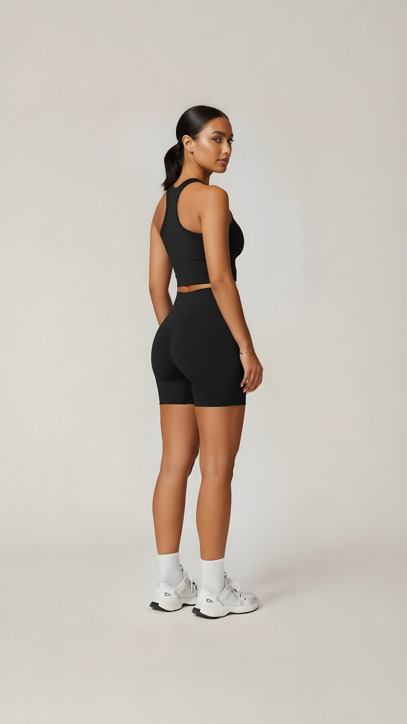 Seamless High-Neck Top - Black