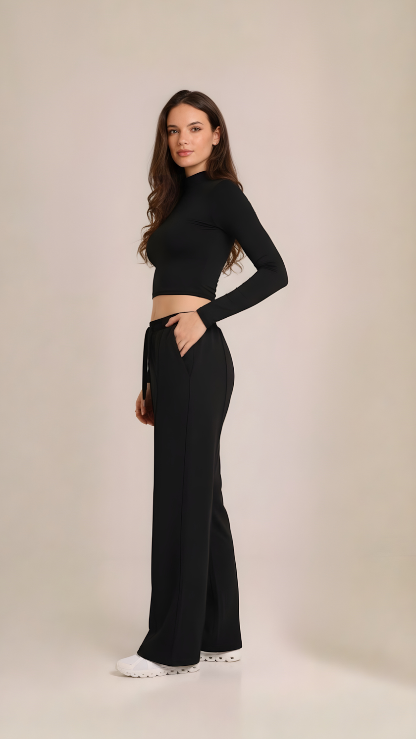 Lounge Long Sleeve Top - Black - AIRE