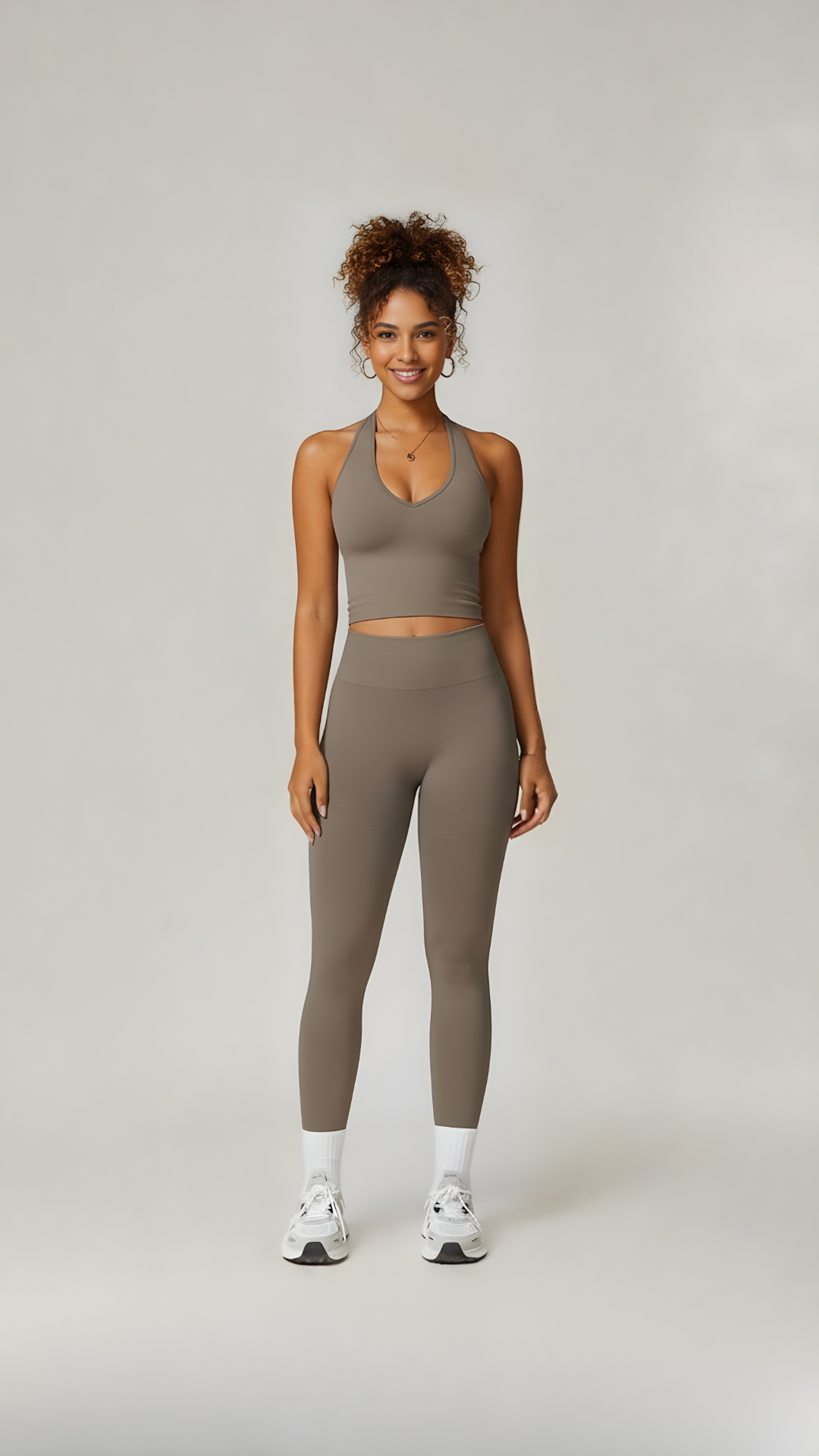 Seamless Plunge Halter Top - Beige