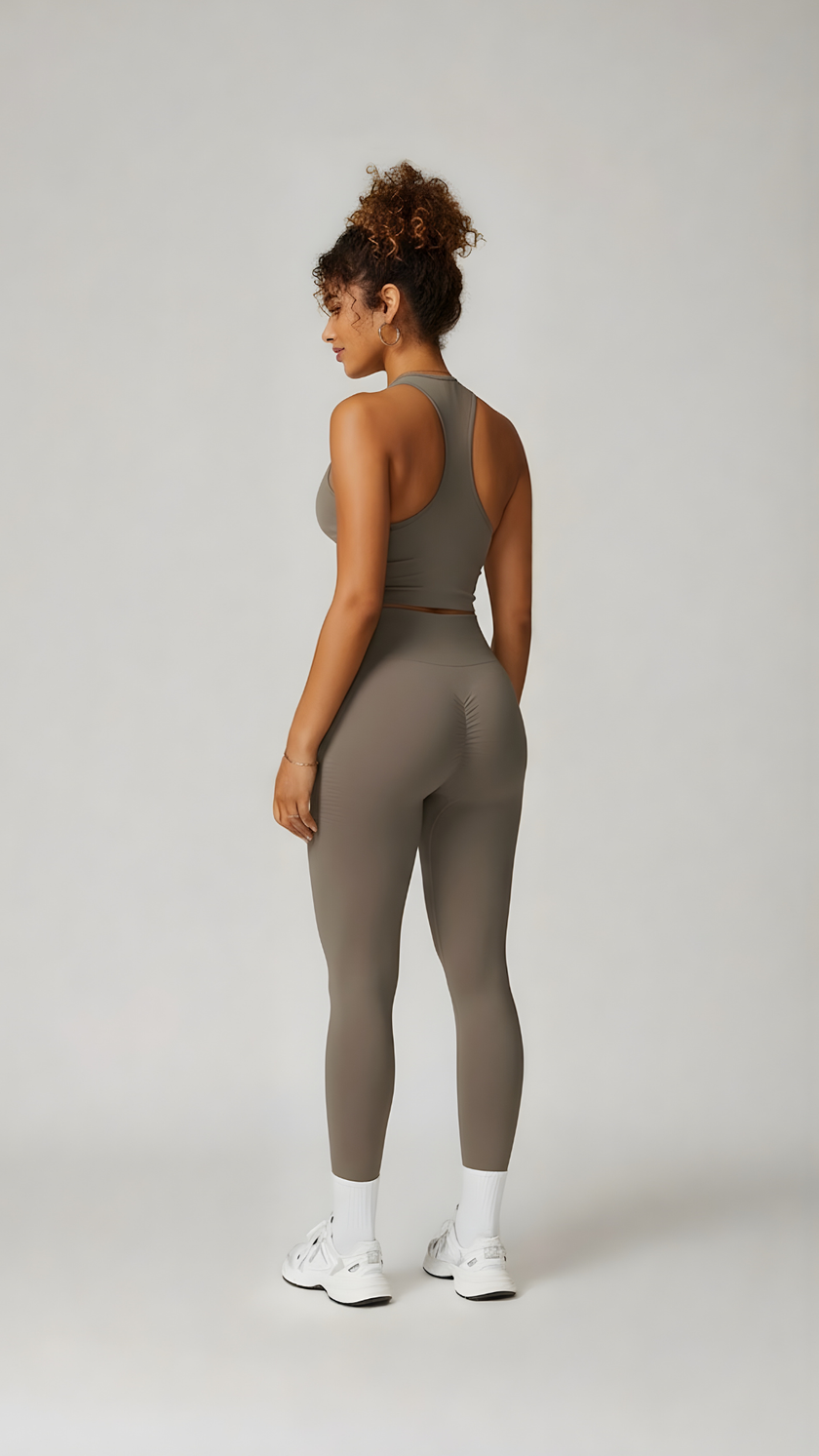 Seamless Plunge Halter Top - Beige