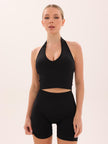 Seamless Plunge Halter Top - Black - AIRE
