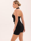 Seamless Plunge Halter Top - Black - AIRE